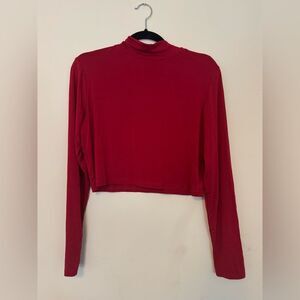 Women's Red Long Sleeve Crop Top